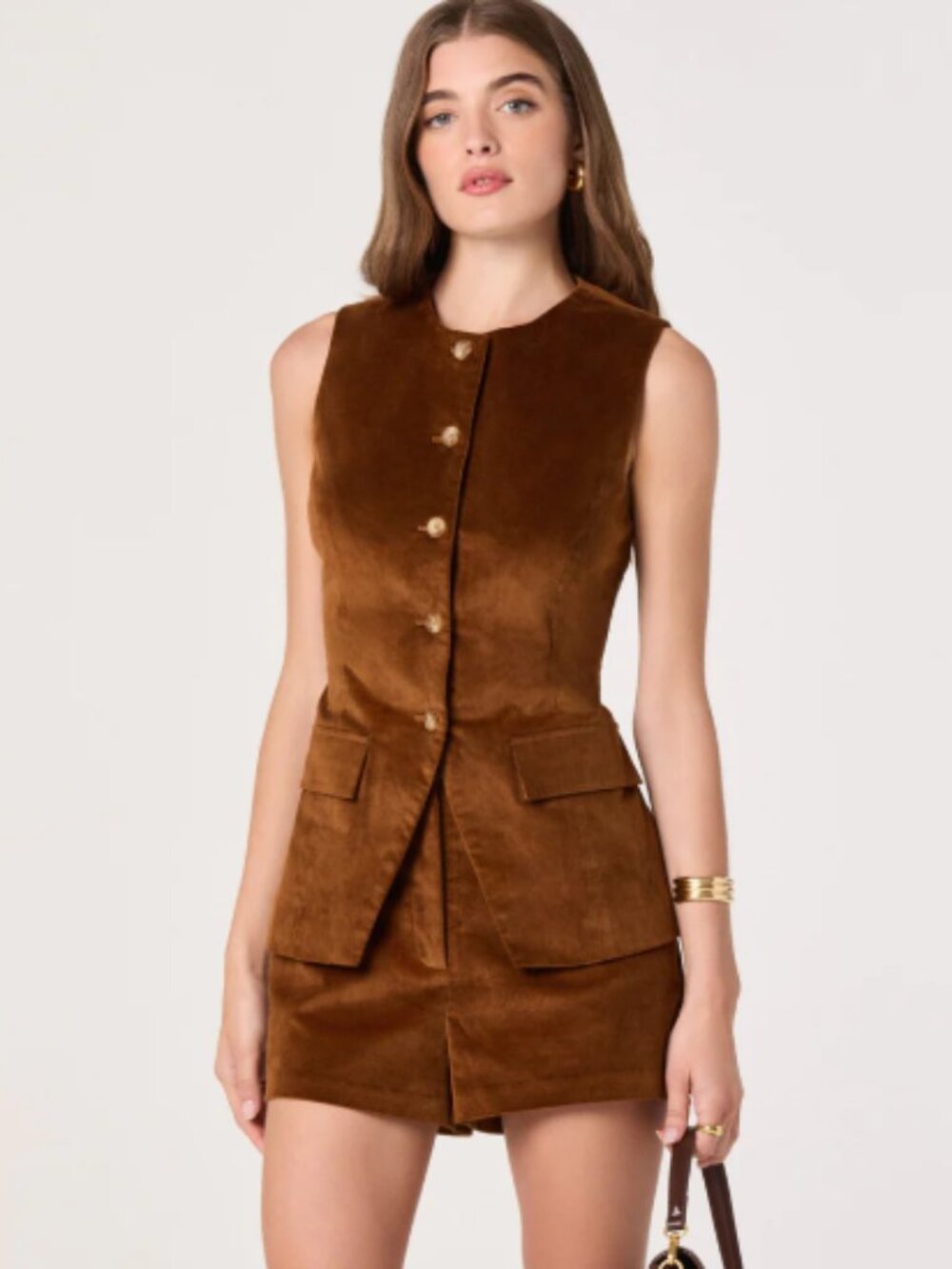 ASTR the Label - Corduroy Button Front Vest and High-Rise Corduroy Shorts